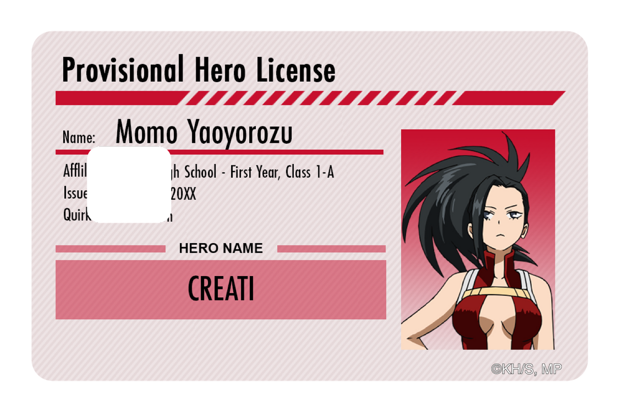 Hero License - Momo Yaoyorozu - Card Covers - My Hero Academia - CUCU Covers