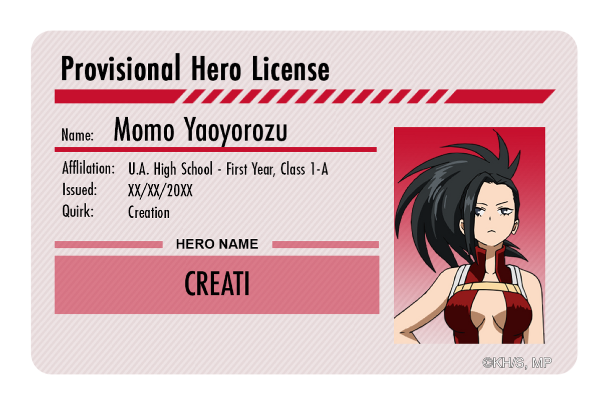 Hero License - Momo Yaoyorozu - Card Covers - My Hero Academia - CUCU Covers