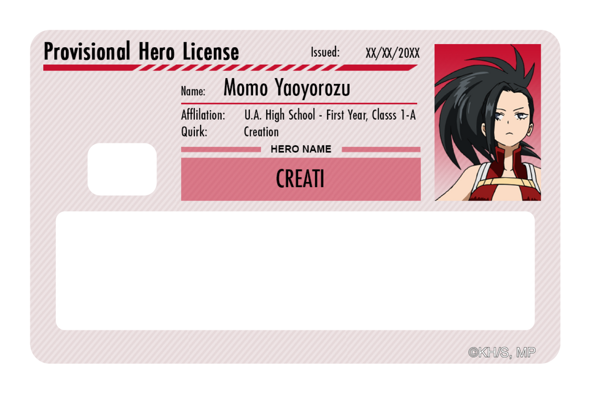 Hero License - Momo Yaoyorozu - Card Covers - My Hero Academia - CUCU Covers