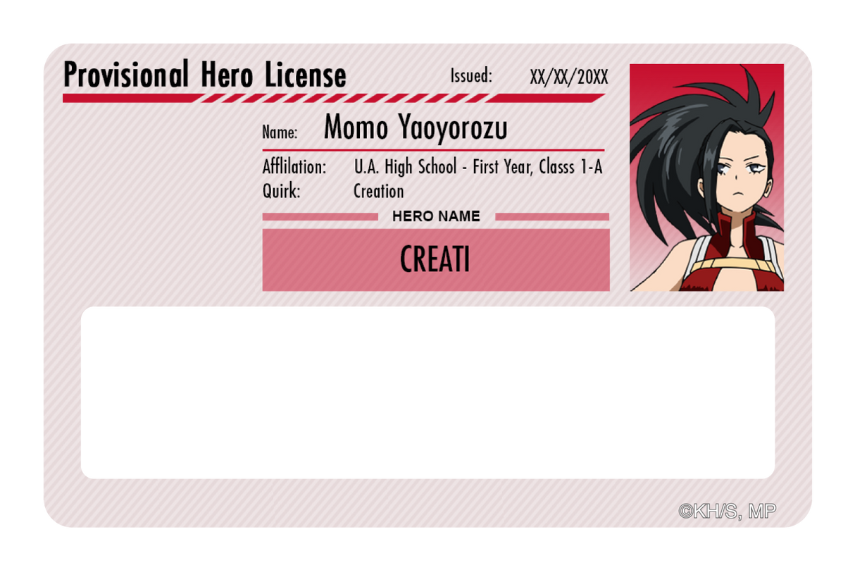 Hero License - Momo Yaoyorozu - Card Covers - My Hero Academia - CUCU Covers