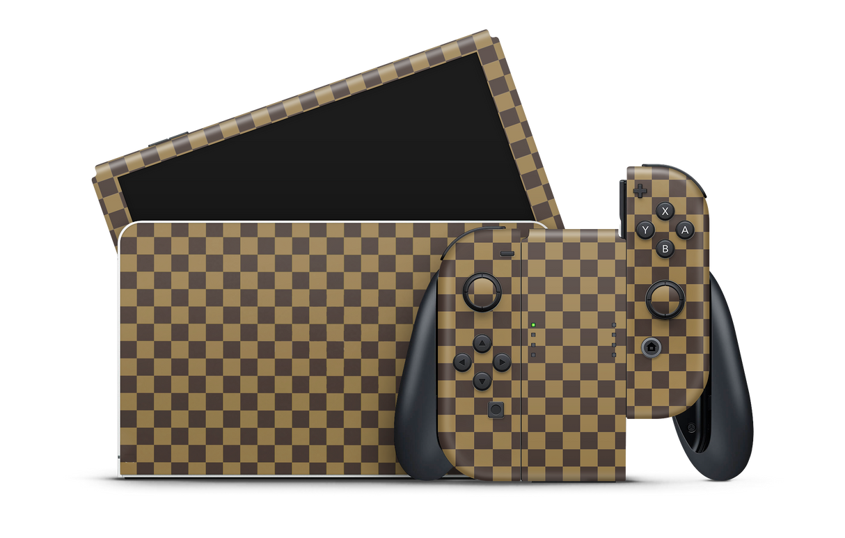 Nintendo Switch OLED Skin Checkers brown