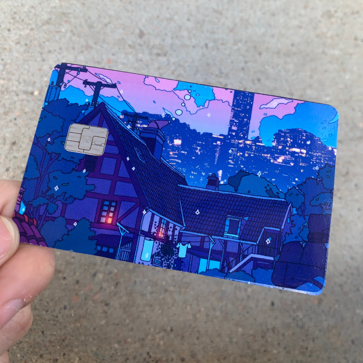 Customer showcasing their personalized anime debit credit card skin