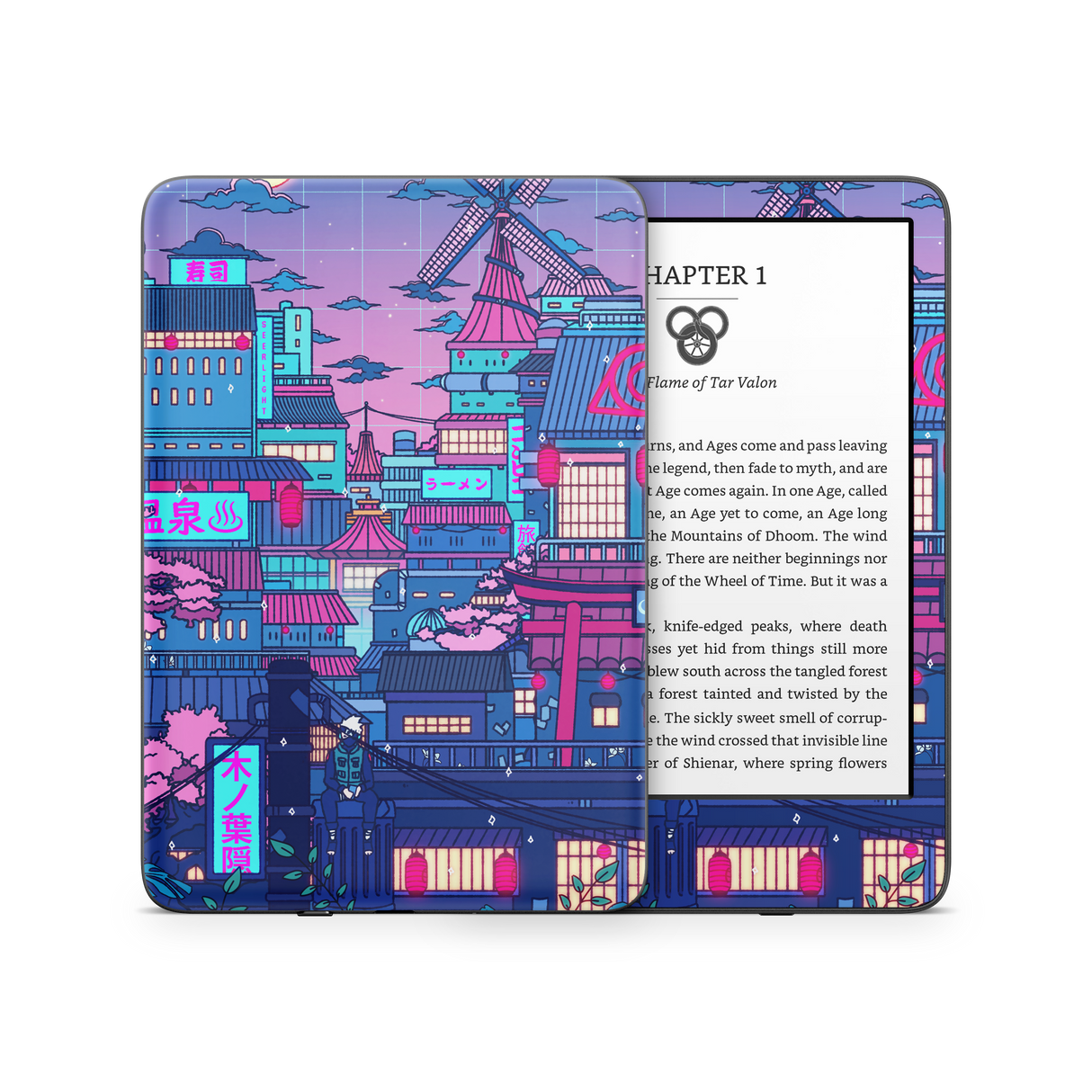 Cyberpunk Village Kindle Skin