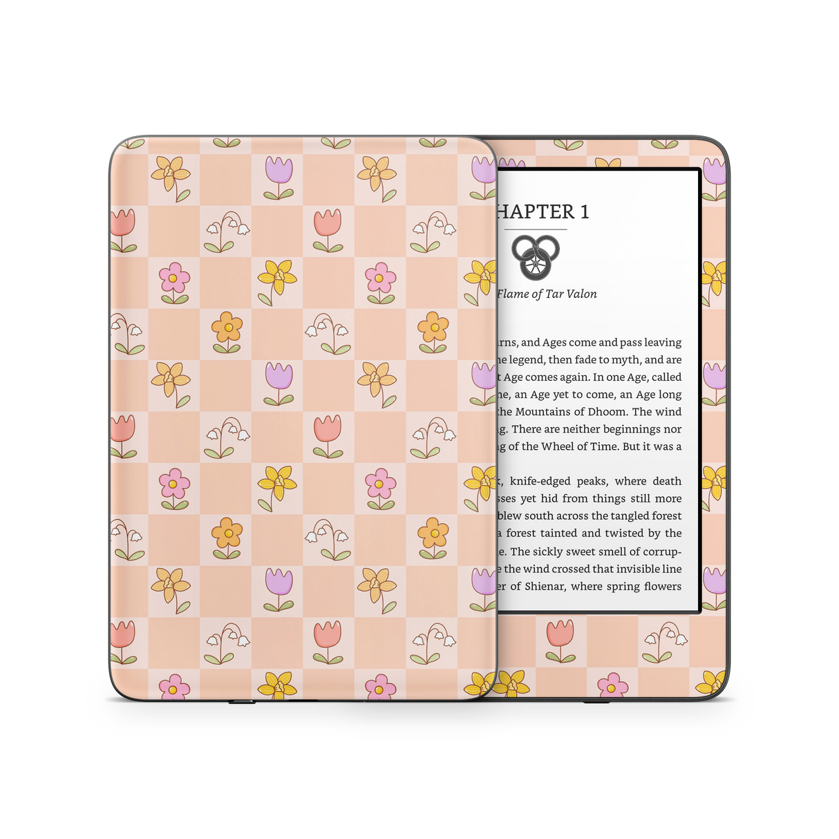 Checkered Flowers Kindle Skin