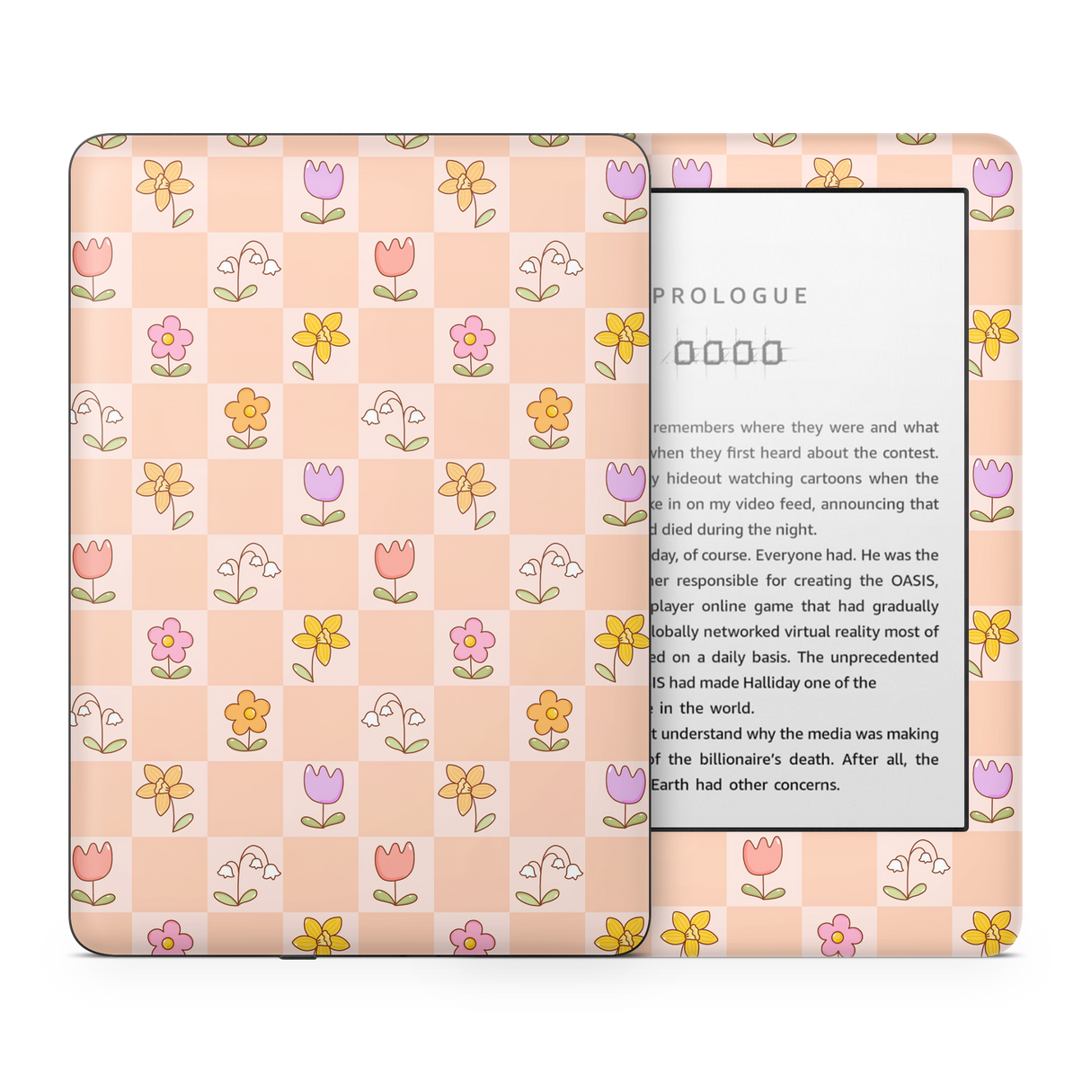 Checkered Flowers Kindle Skin