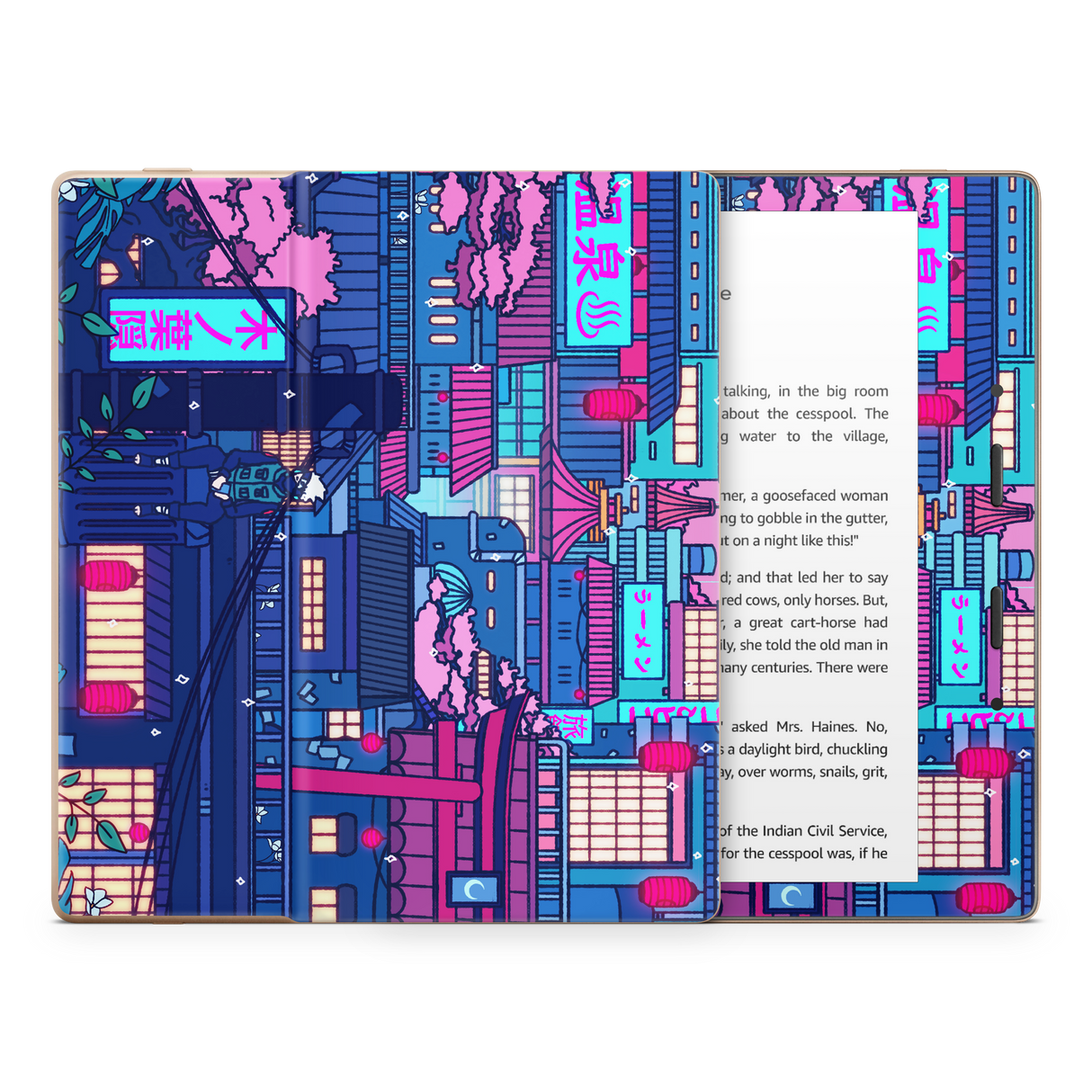 Cyberpunk Village Kindle Skin