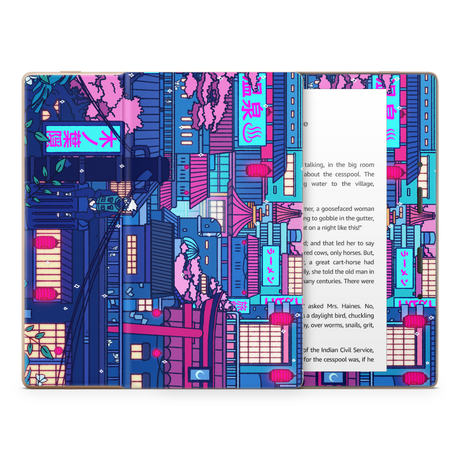 Cyberpunk Village Kindle Skin