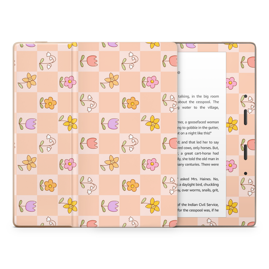 Checkered Flowers Kindle Skin