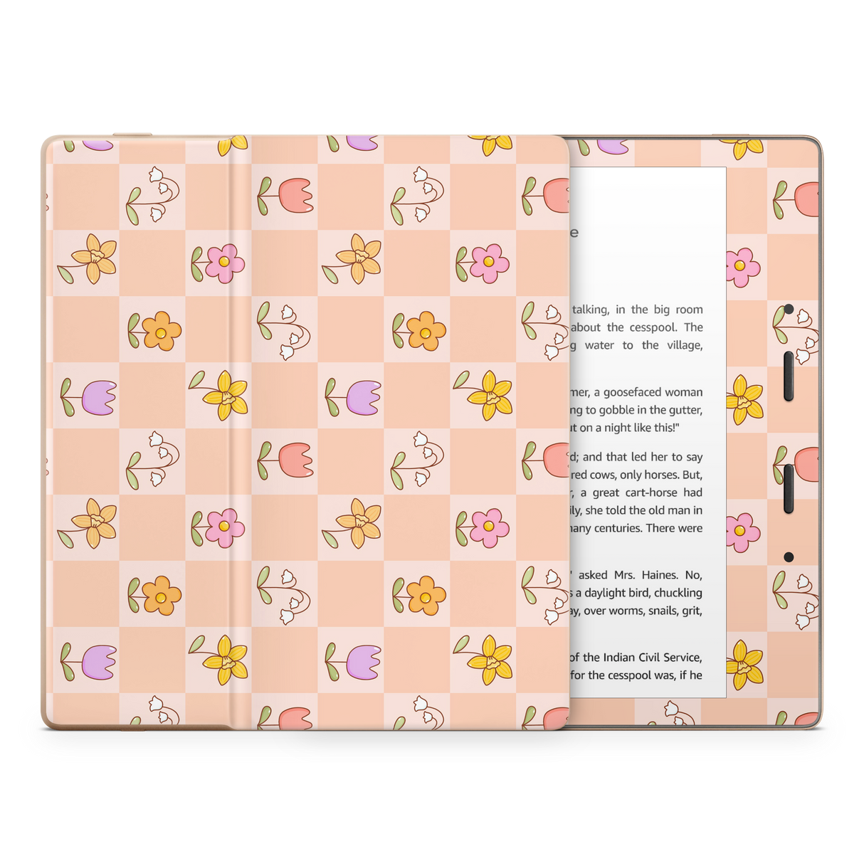 Checkered Flowers Kindle Skin