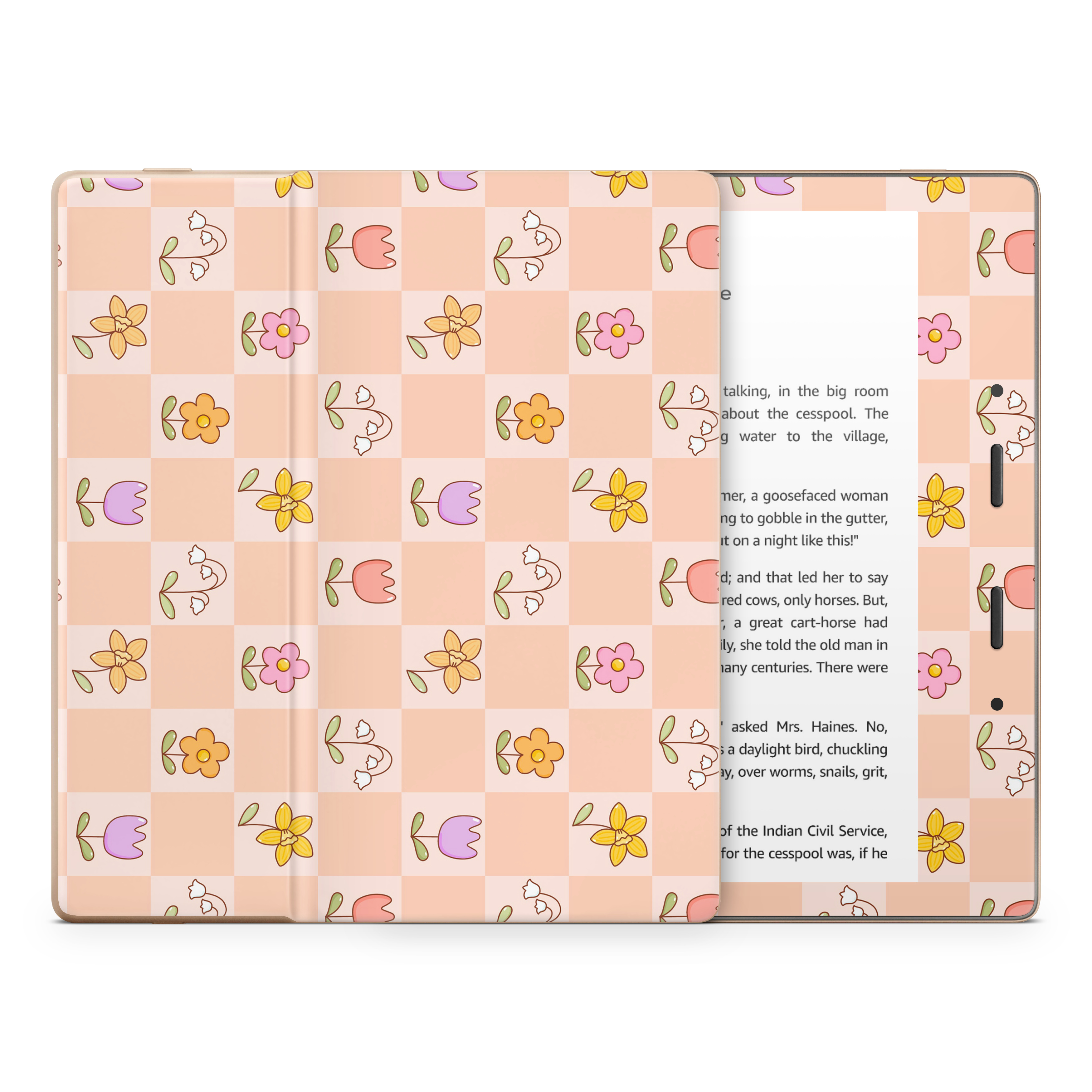 Checkered Flowers Kindle Skin