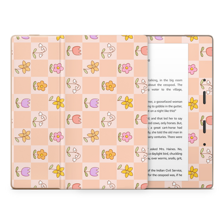 Checkered Flowers Kindle Skin