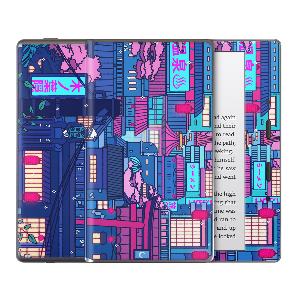 Cyberpunk Village Kindle Skin