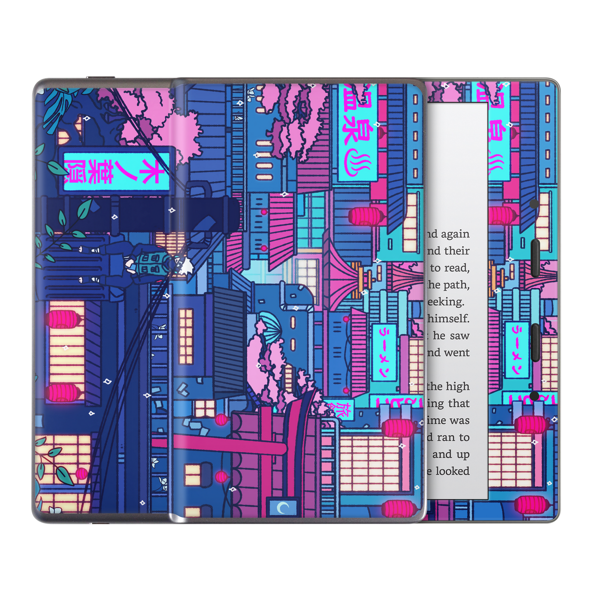 Cyberpunk Village Kindle Skin