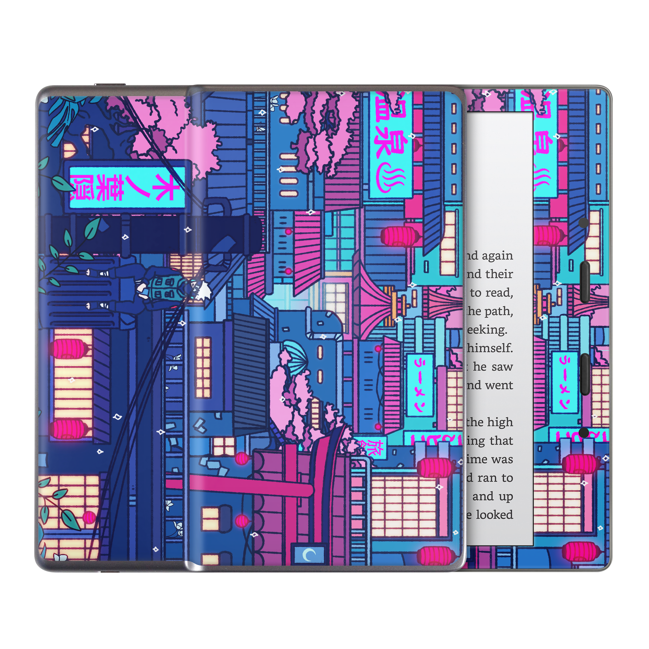 Cyberpunk Village Kindle Skin