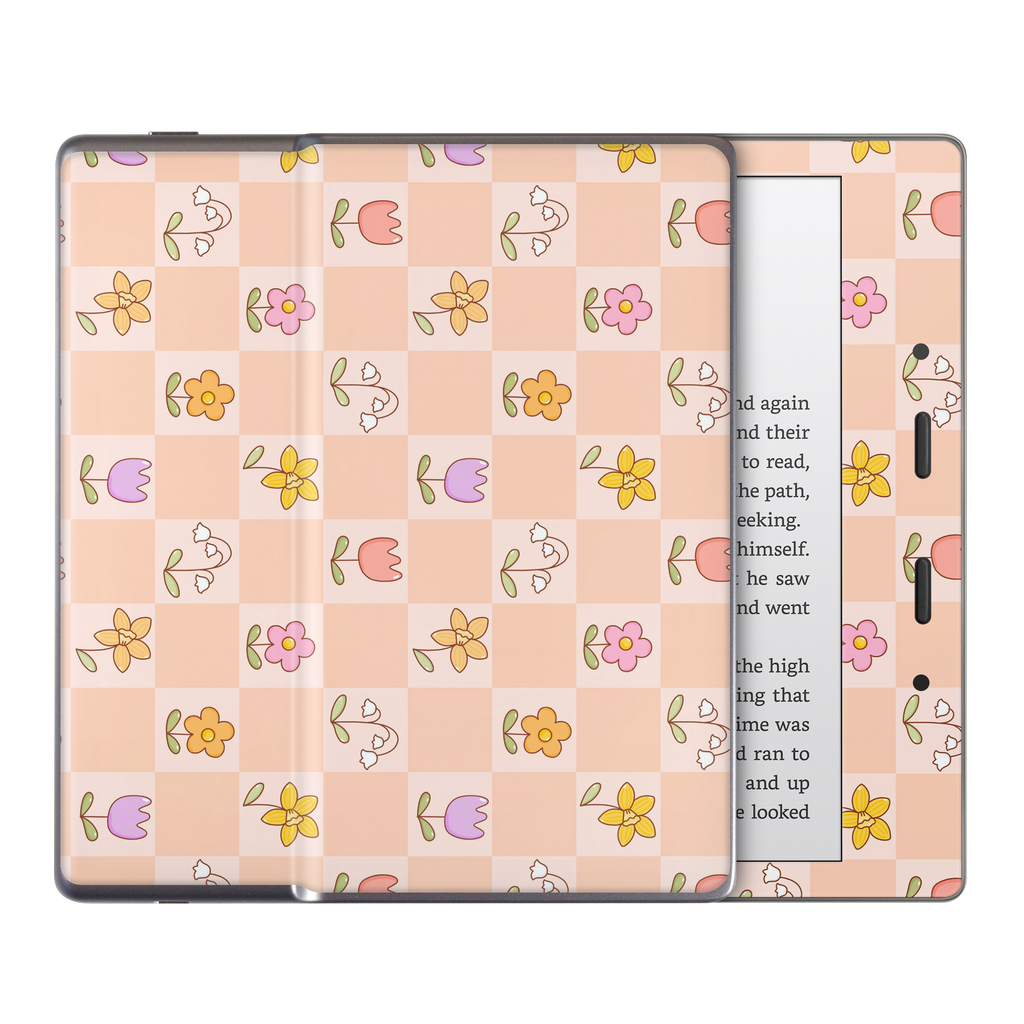Checkered Flowers Kindle Skin
