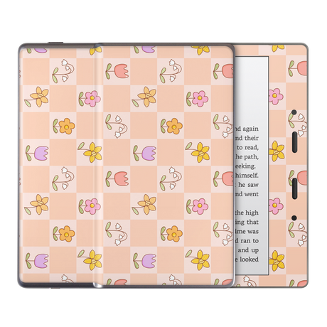 Checkered Flowers Kindle Skin