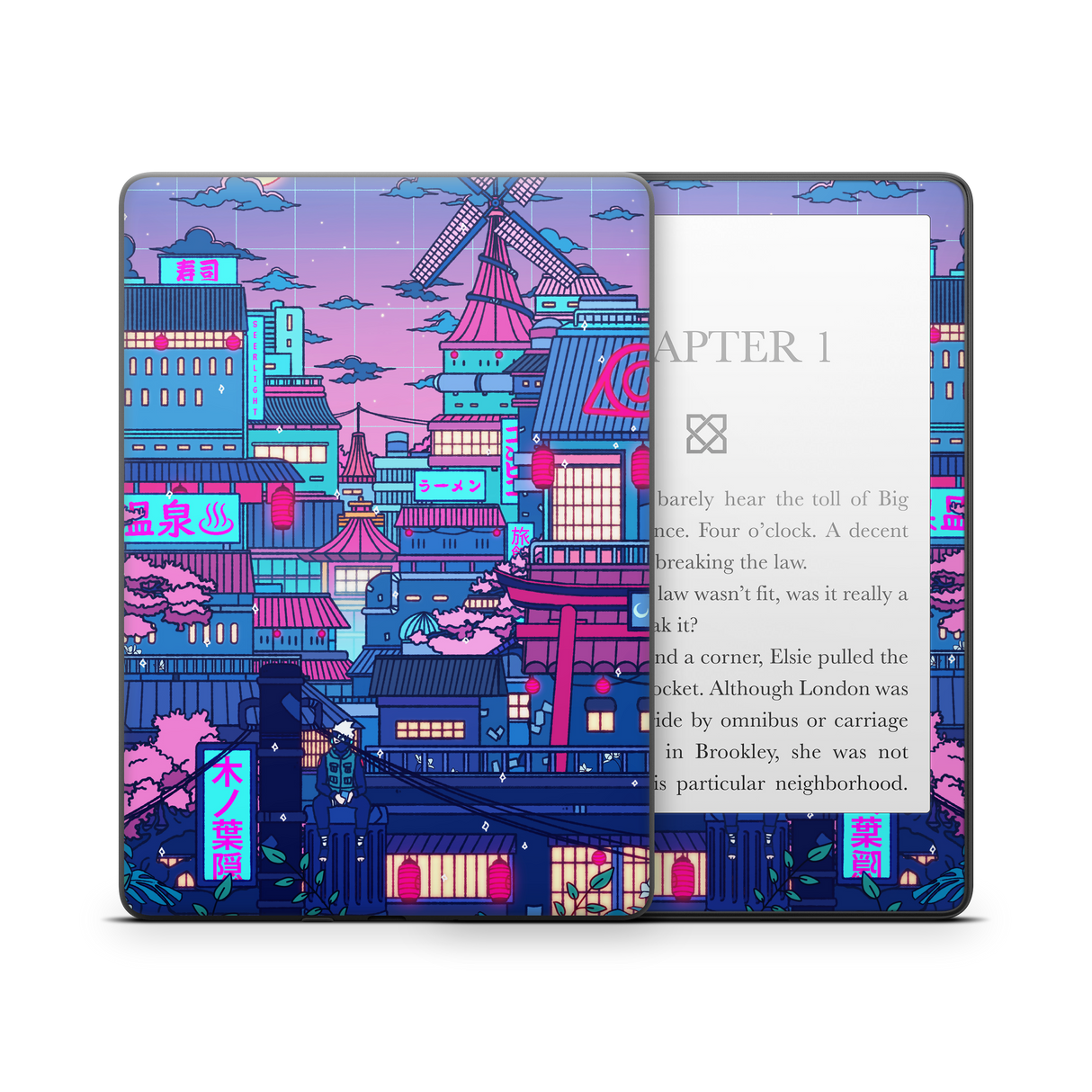 Cyberpunk Village Kindle Skin