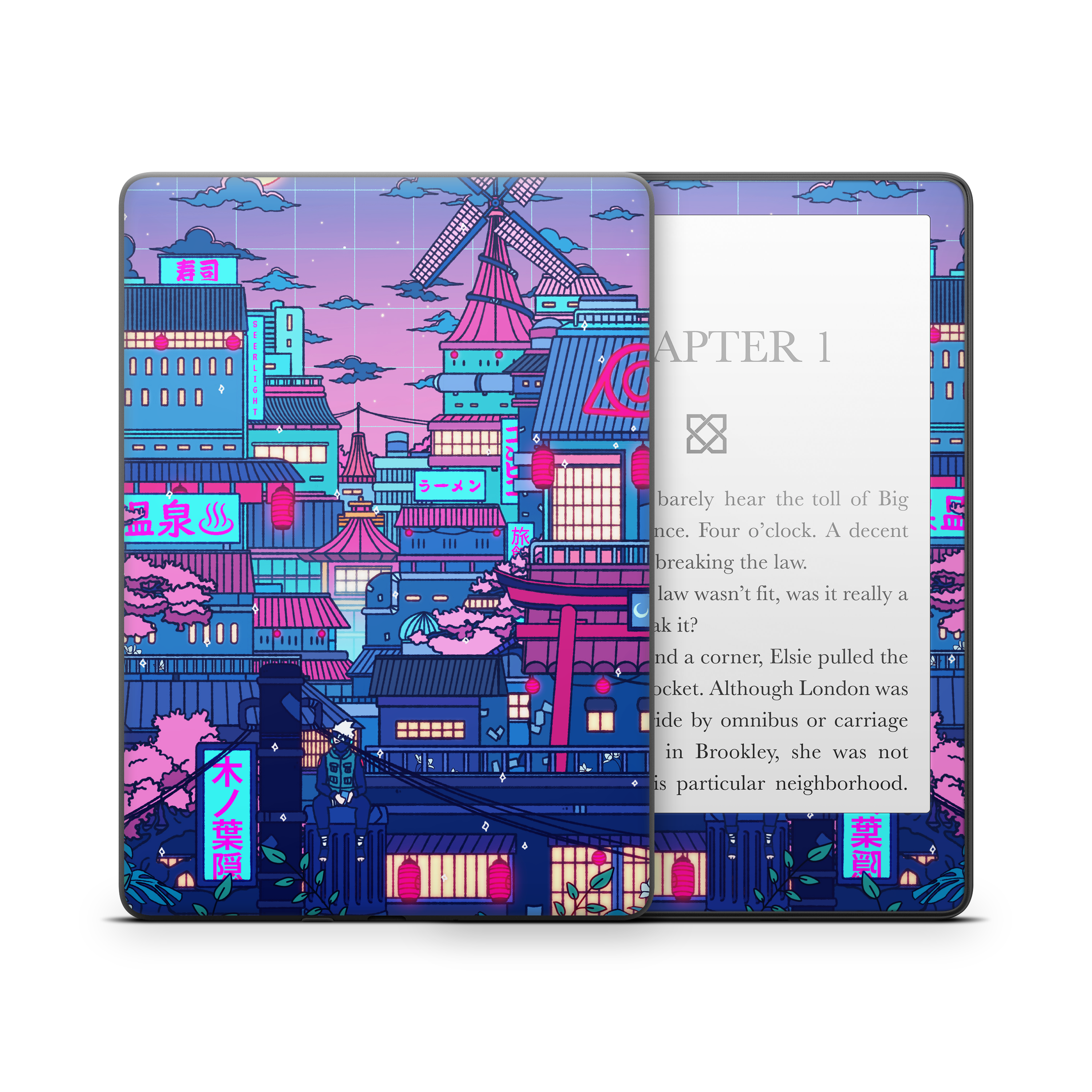 Cyberpunk Village Kindle Skin