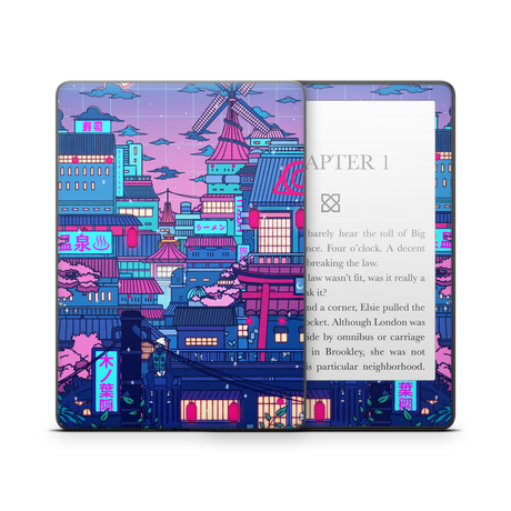 Cyberpunk Village Kindle Skin