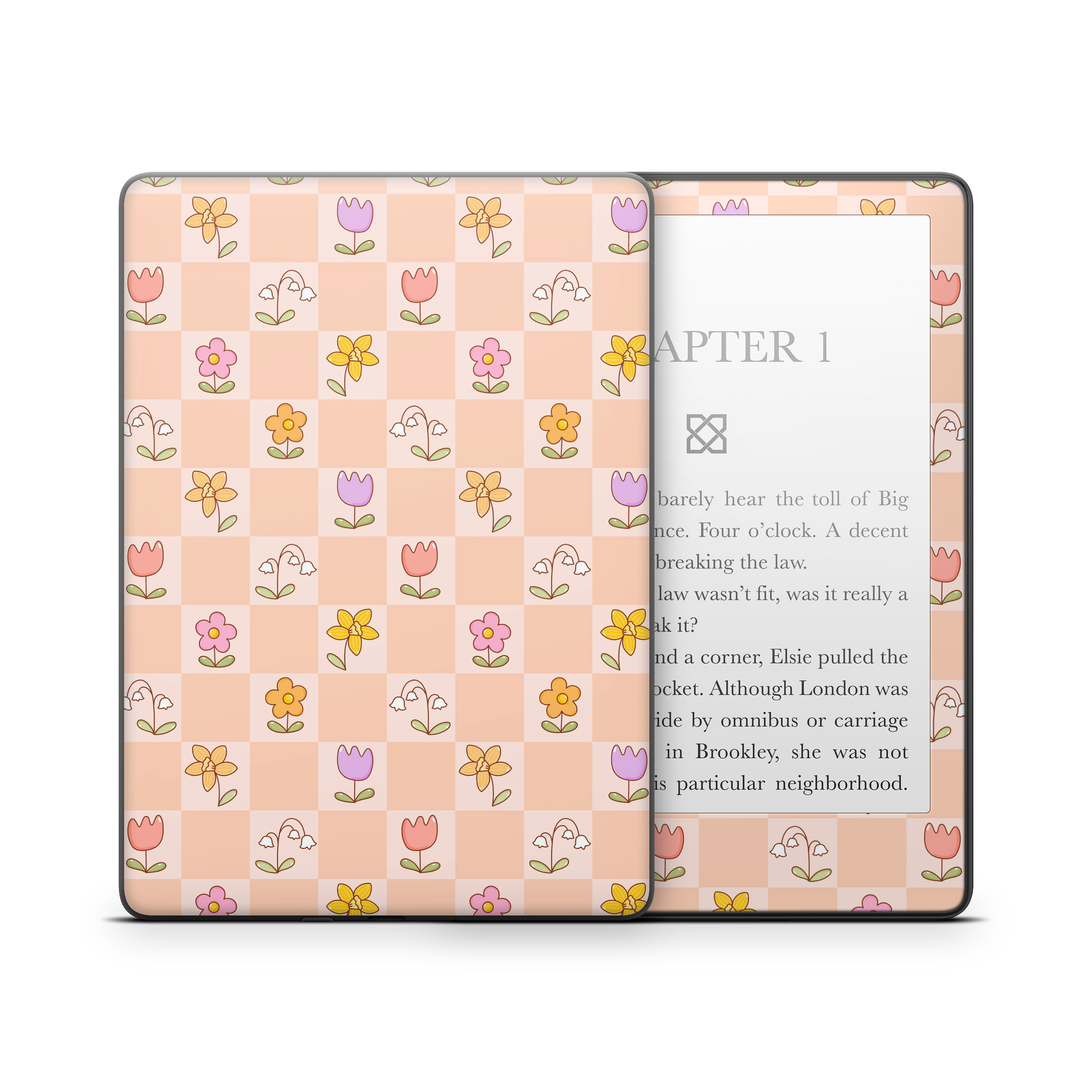 Checkered Flowers Kindle Skin