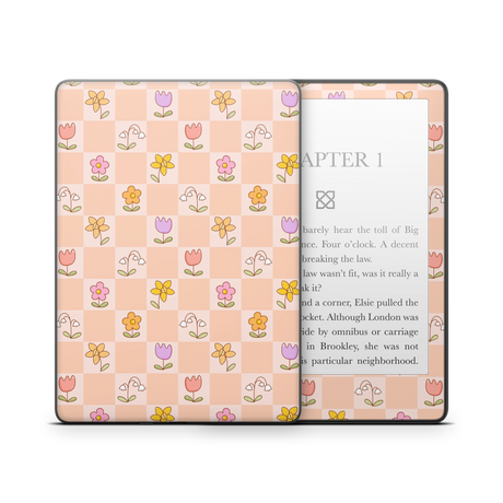 Checkered Flowers Kindle Skin