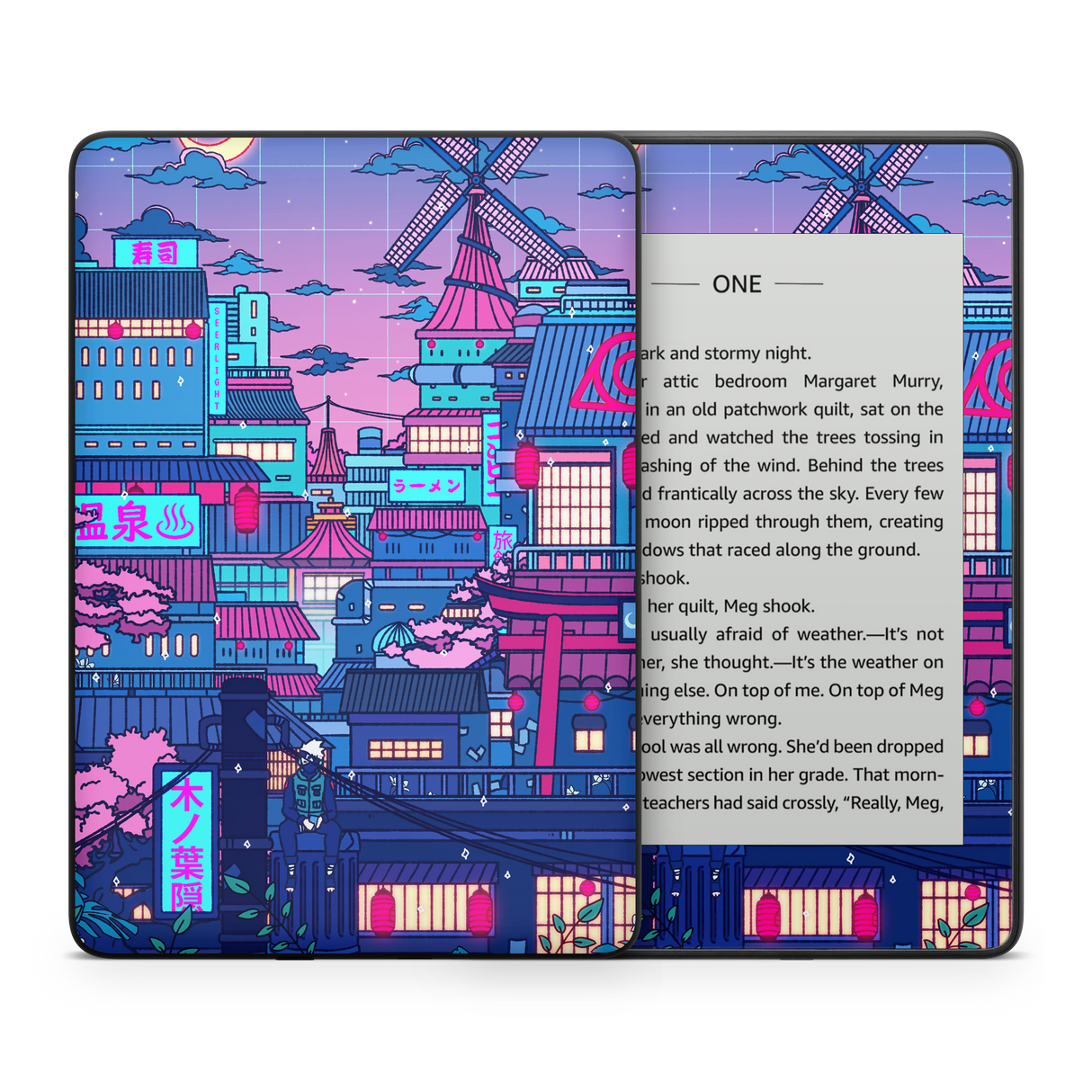 Cyberpunk Village Kindle Skin