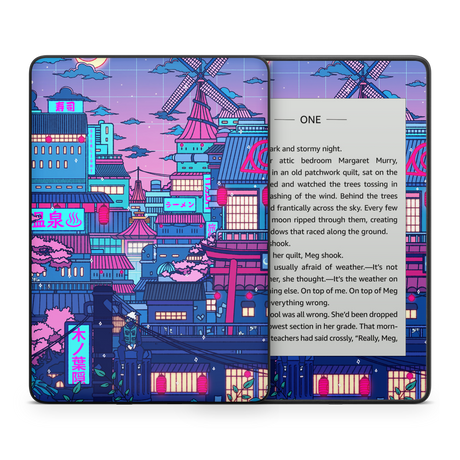 Cyberpunk Village Kindle Skin