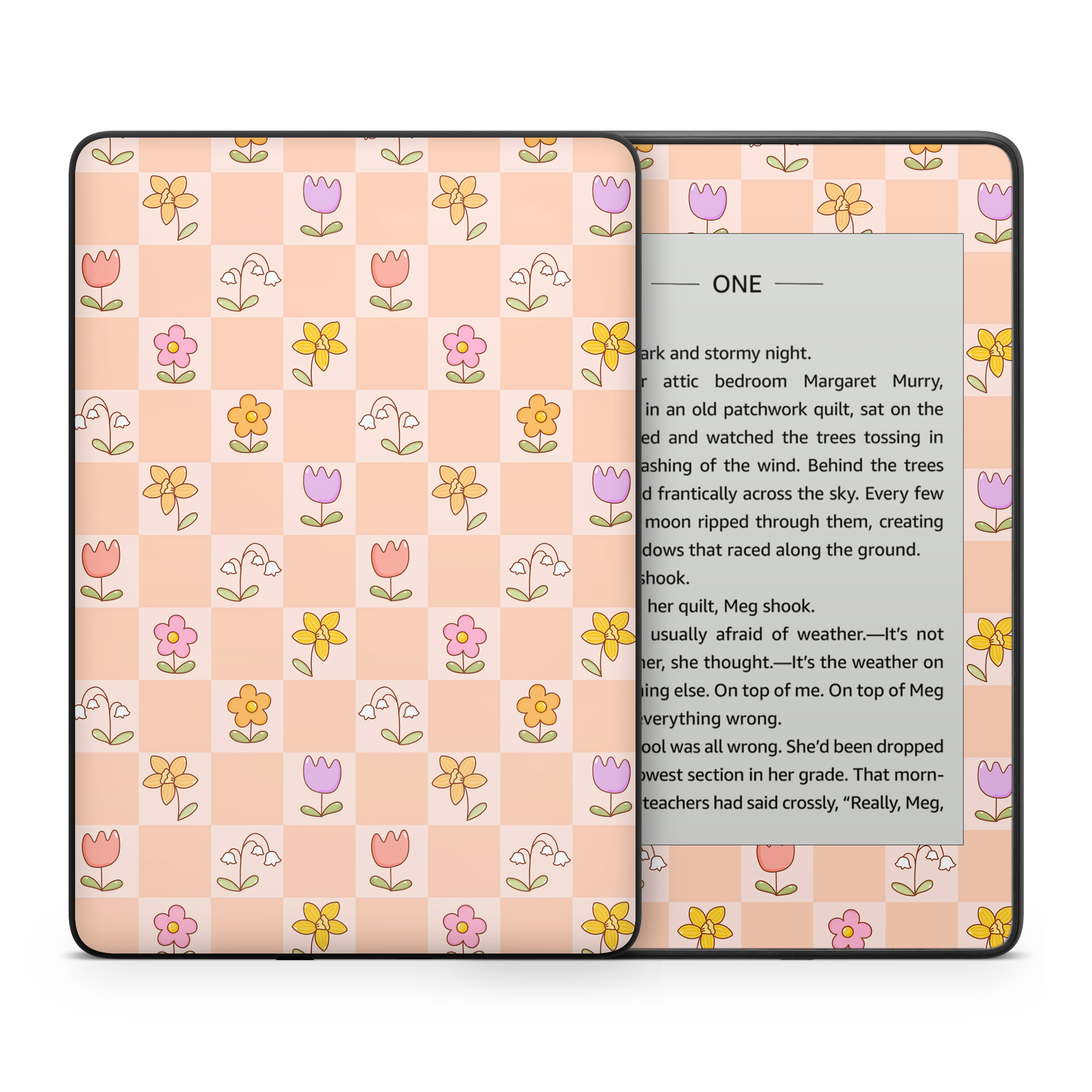 Checkered Flowers Kindle Skin