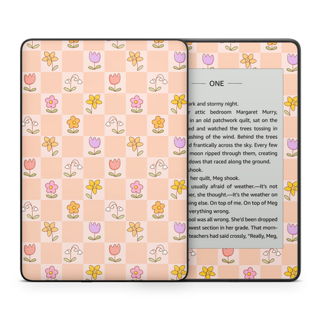 Checkered Flowers Kindle Skin