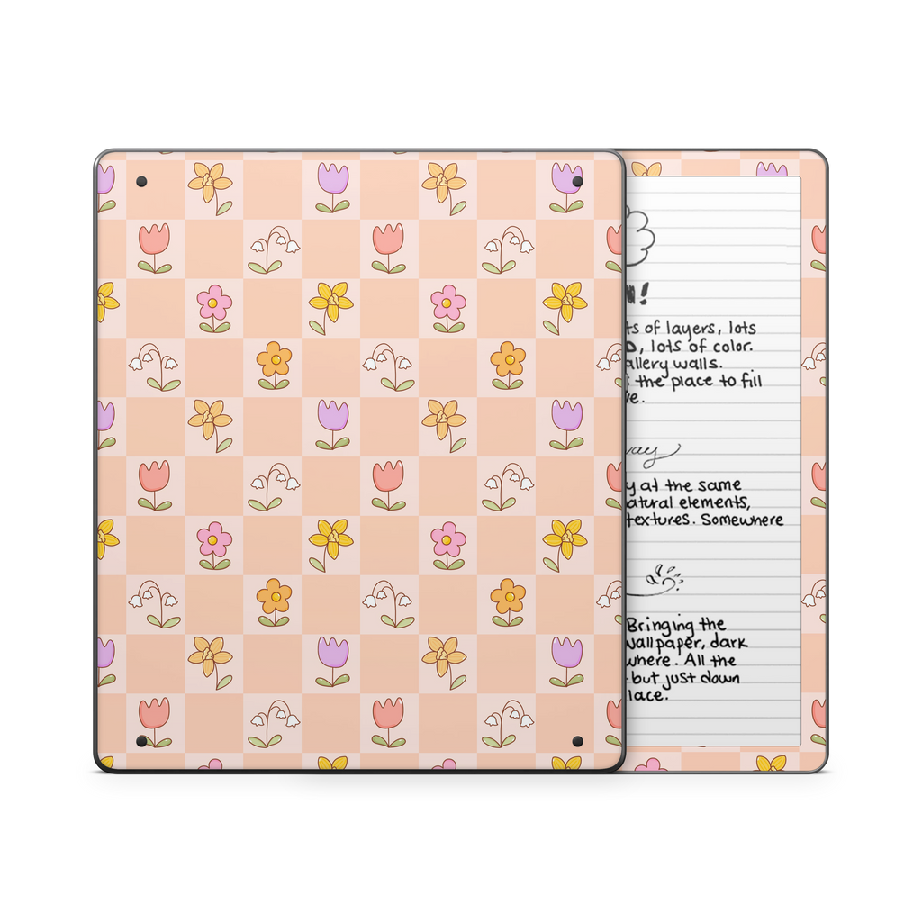 Checkered Flowers Kindle Skin