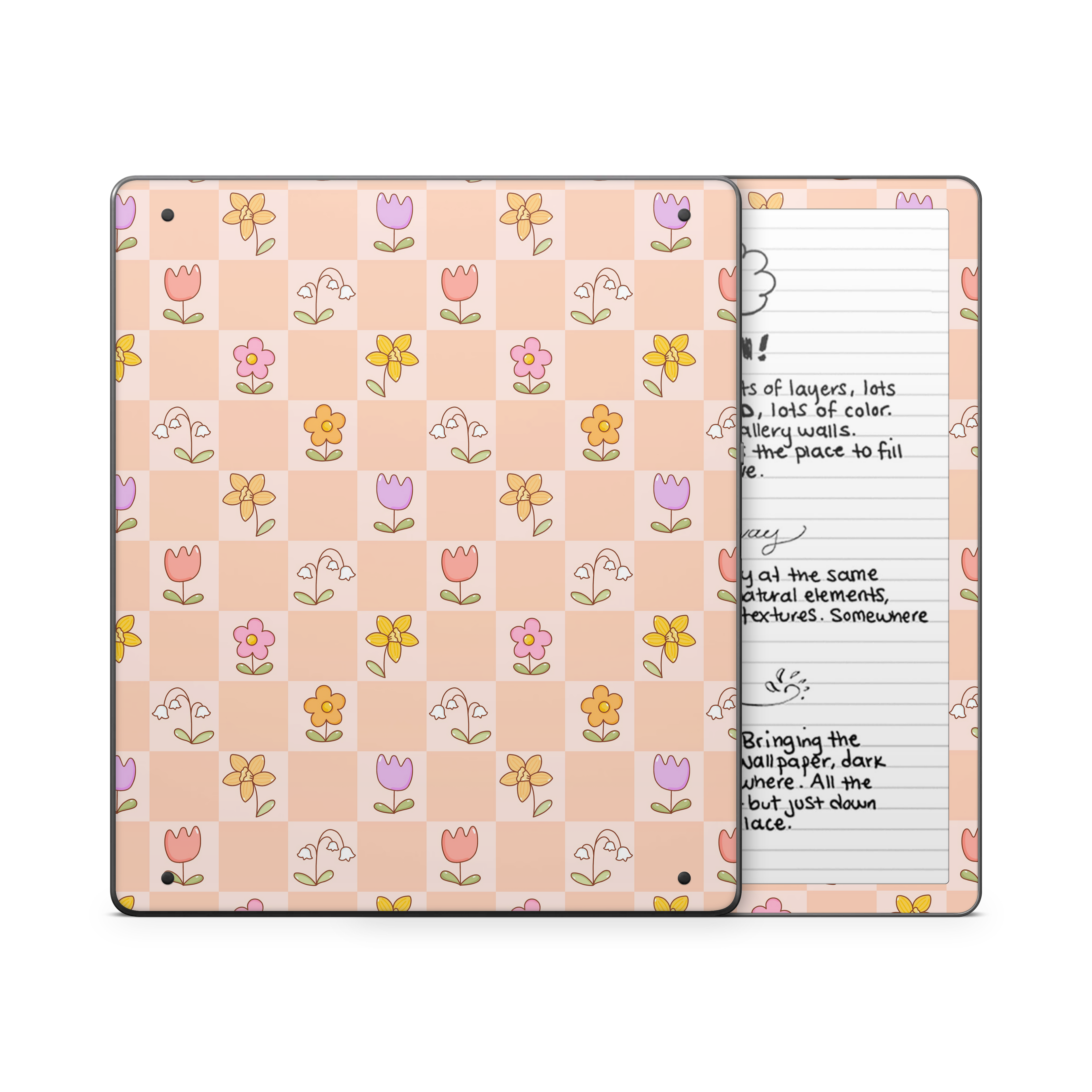 Checkered Flowers Kindle Skin