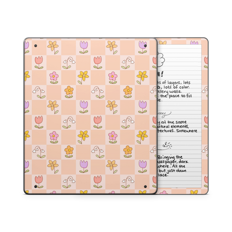 Checkered Flowers Kindle Skin