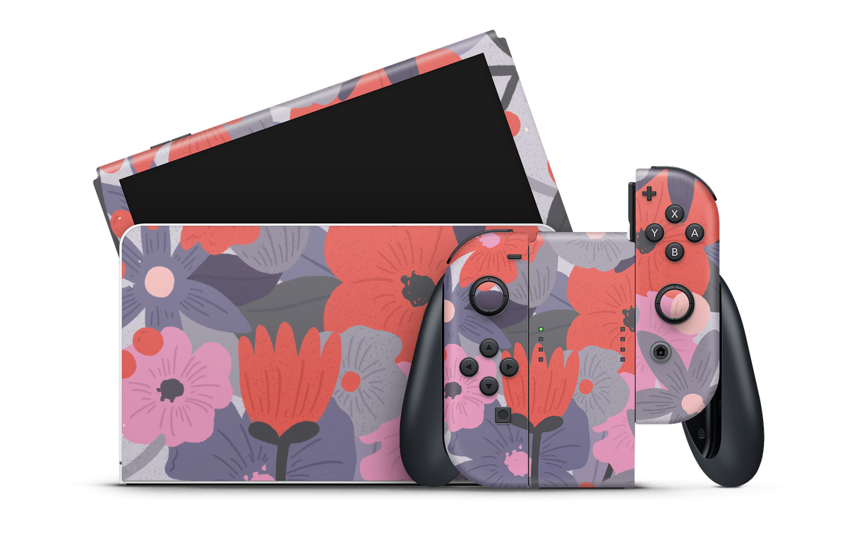 Nintendo Switch OLED Skin Purple Floral