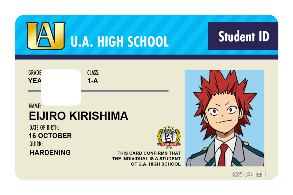 Student ID - Eijiro Kirishima - Card Covers - My Hero Academia - CUCU Covers