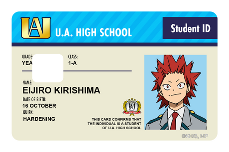 Student ID - Eijiro Kirishima - Card Covers - My Hero Academia - CUCU Covers