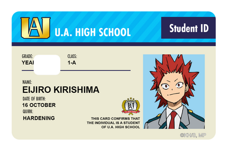 Student ID - Eijiro Kirishima - Card Covers - My Hero Academia - CUCU Covers