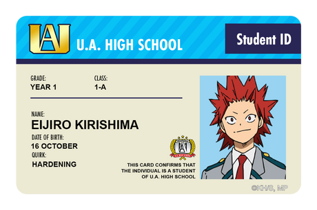 Student ID - Eijiro Kirishima - Card Covers - My Hero Academia - CUCU Covers