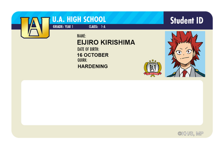 Student ID - Eijiro Kirishima - Card Covers - My Hero Academia - CUCU Covers