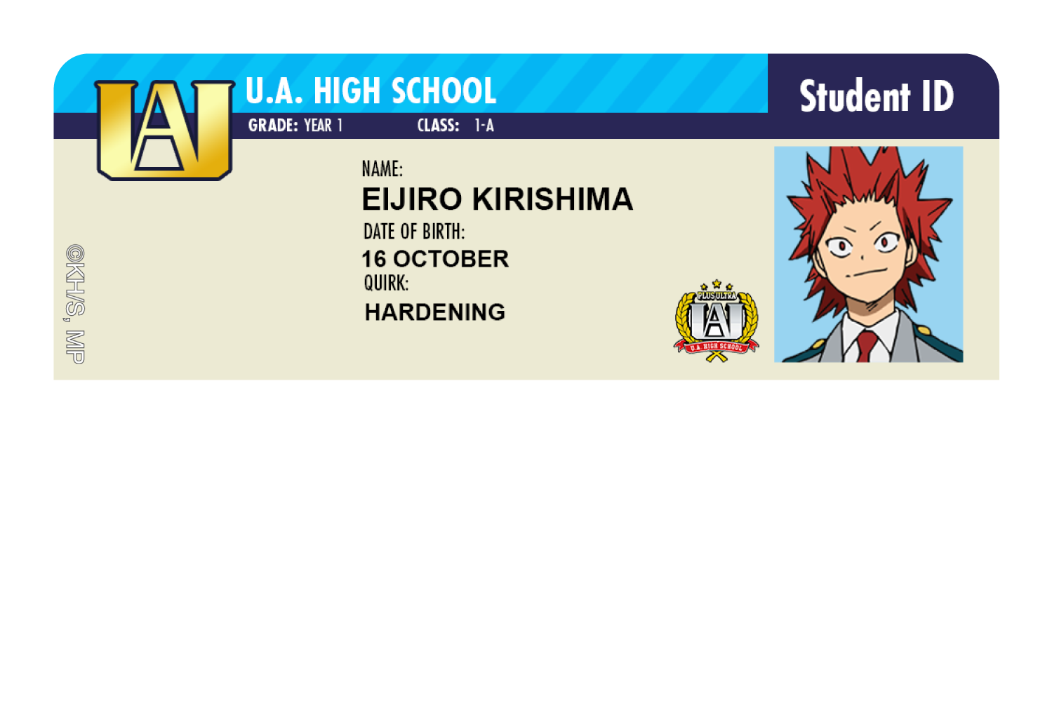 Student ID - Eijiro Kirishima - Card Covers - My Hero Academia - CUCU Covers