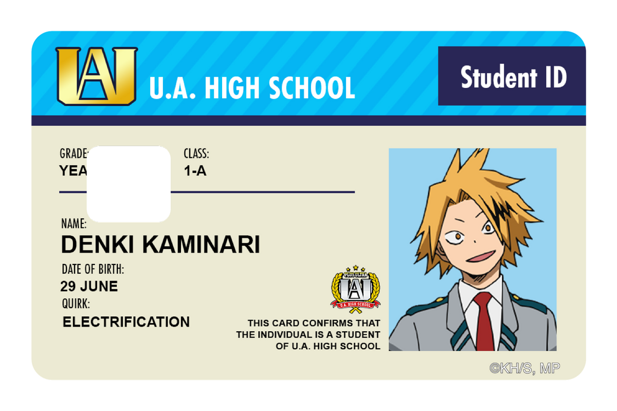 Student ID - Denki Kaminari - Card Covers - My Hero Academia - CUCU Covers
