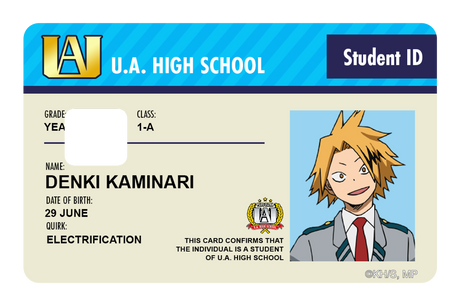 Student ID - Denki Kaminari - Card Covers - My Hero Academia - CUCU Covers