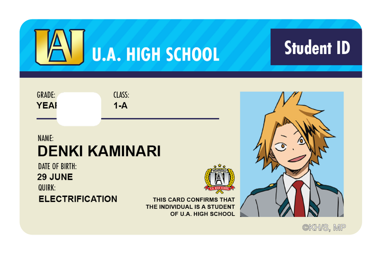 Student ID - Denki Kaminari - Card Covers - My Hero Academia - CUCU Covers