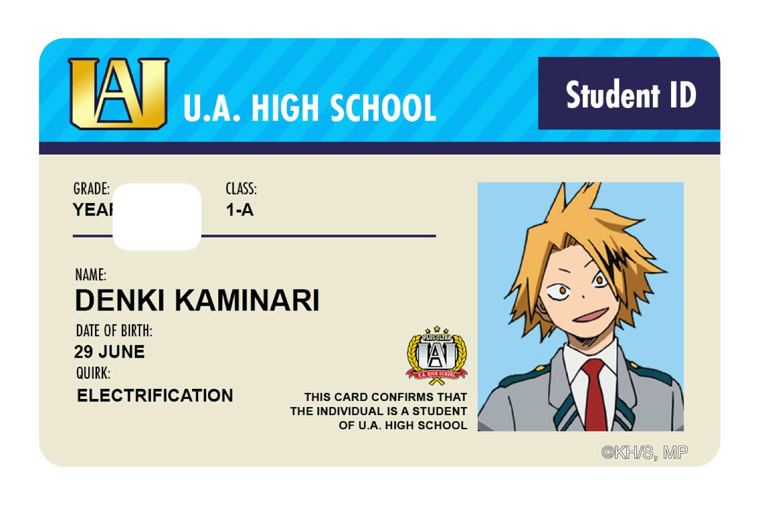 Student ID - Denki Kaminari - Card Covers - My Hero Academia - CUCU Covers
