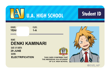 Student ID - Denki Kaminari - Card Covers - My Hero Academia - CUCU Covers