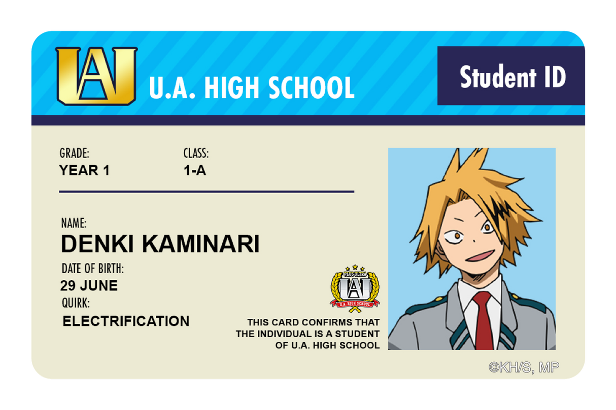 Student ID - Denki Kaminari - Card Covers - My Hero Academia - CUCU Covers