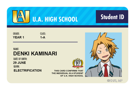 Student ID - Denki Kaminari - Card Covers - My Hero Academia - CUCU Covers