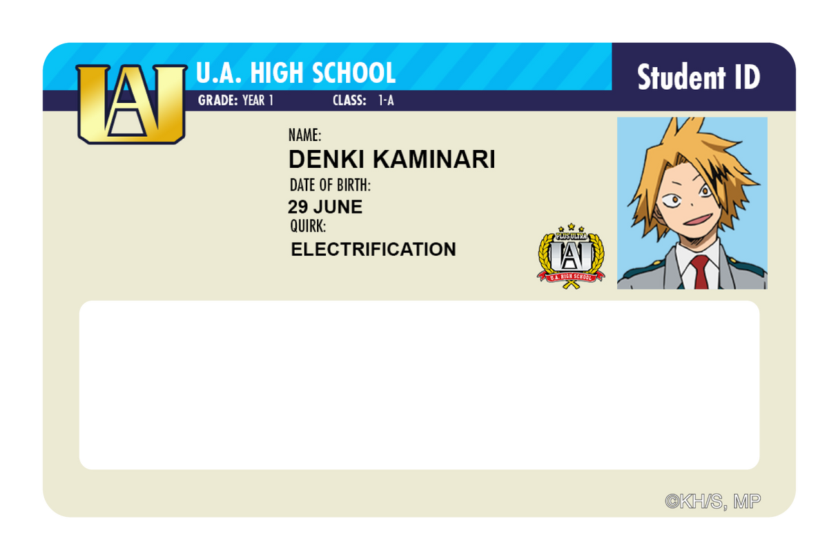 Student ID - Denki Kaminari - Card Covers - My Hero Academia - CUCU Covers