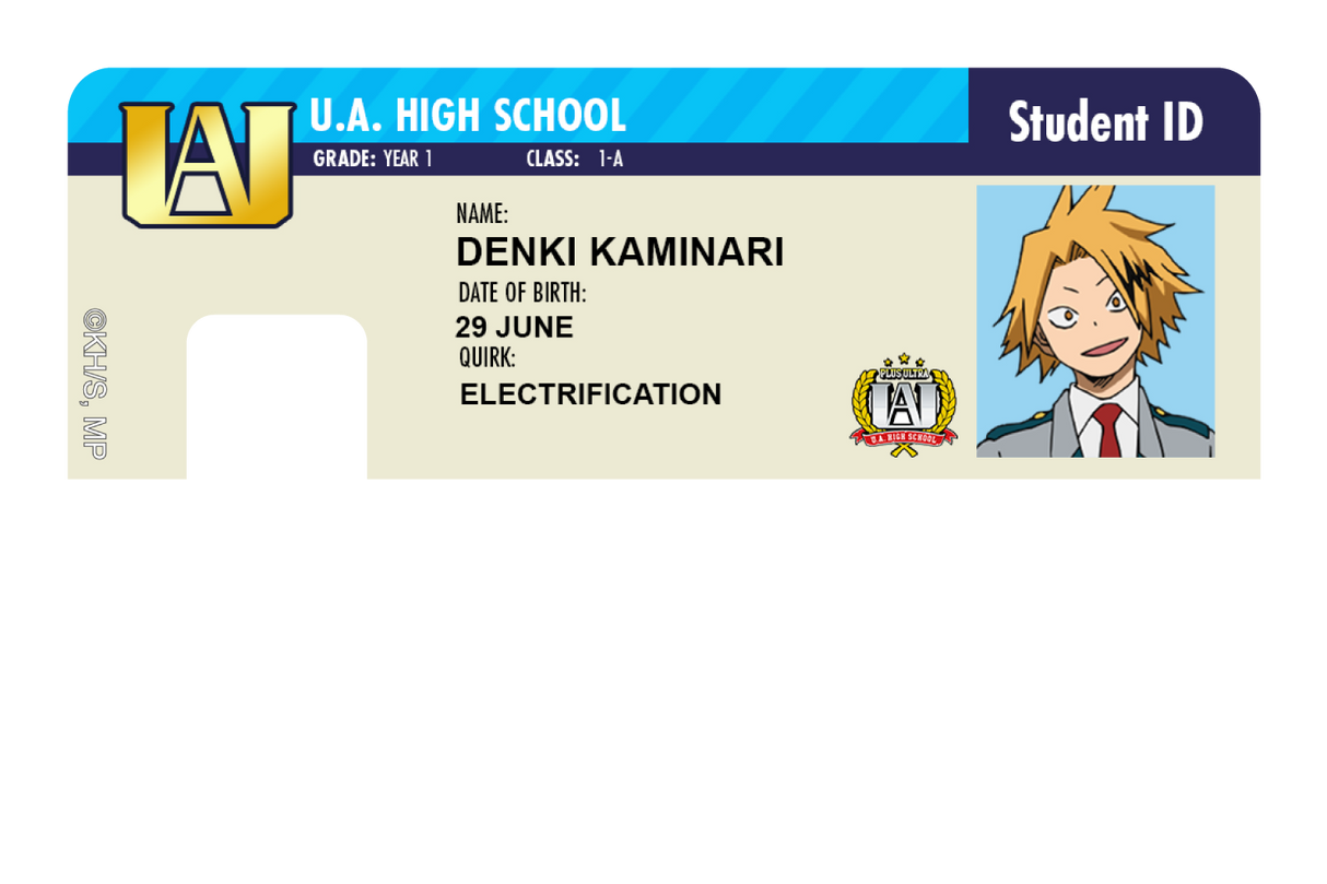 Student ID - Denki Kaminari - Card Covers - My Hero Academia - CUCU Covers