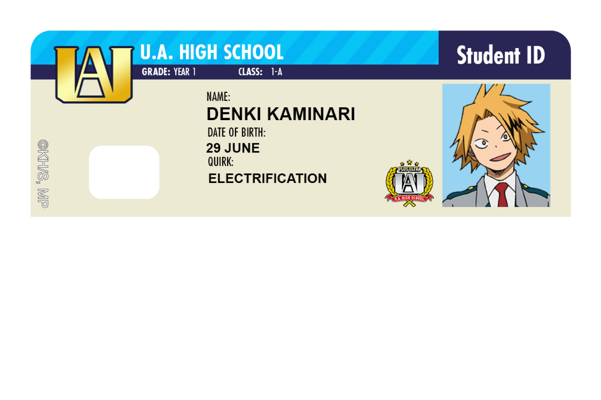 Student ID - Denki Kaminari - Card Covers - My Hero Academia - CUCU Covers