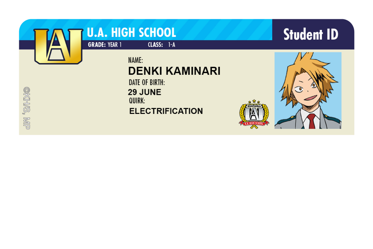 Student ID - Denki Kaminari - Card Covers - My Hero Academia - CUCU Covers